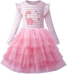 VASCHY Dinosaur Tutu Dress for Girls, Cute Autumn Spring Long-Sleeve Birthday Party Outfit,Toddler/Little/Big Kid Girls Clothing Size 3-4T Pink Stripe