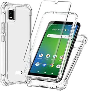 for Cricket Vision Plus Case, with Tempered Glass Screen Protector Crystal Clear Full-Body Rugged Hybrid Bumper Shockproof Protective Phone case Cover for Cricket Vision Plus/Cricket Emmett