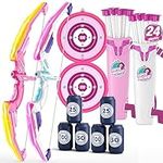 HYES 2 Pack Bow and Arrow for Kids, LED Light Up Archery Set with 24 Suction Cup Arrows, 2 Hanging Targets, 6 Score Targets & 2 Quiver, Indoor Outdoor Sport Gifts for Girls Ages 4-12