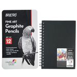 BRUSTRO Artists Fineart Graphite Pencil Set of 12 (10B-2H) with Artists Sketchbook, A6, Wiro Bound, 116 Pages 160 GSM |Ideal for Drawing,Sketching,Mandala,Shading,Artwork, Artists, Professionals.