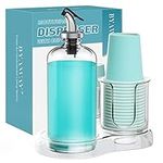 BYAWAY Mouthwash Dispenser for Bathroom with Cup Holder Detchable Glass Mouthwash Container 16 Oz,Refillable Mouth Washer Dispenser for Countertop with PC Tray,25 Paper Cups,Pour Spout,Funnel & Label