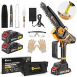 CONENTOOL Mini Chainsaw Brushless, 6+8 Inch Cordless Chainsaw with 2 x 2500mAh Batteries and Tool Bag, Electric Chainsaw with Oiler System for Cutting Wood Branches and Trimming Tree