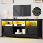 DWVO Farmhouse TV Stand for TVs Up to 65 Inch, Entertainment Center with LED Light, TV Table with Power Outlet, TV Console for Living Room Bedroom, 59 Inches Black