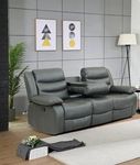 Recliner Grey Bonded Leather Sofa - For Living Room Furniture 3 Seater Settee Sofa - Luxury High Back & Cheap Couches (3 Seater)