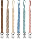 Pacifier Clip for Girls and Boys, BOUKIPOW Baby Pacifier Holder Leash 100% Handmade Braided Fits All Pacifiers & Teething Toys Modern Unisex Baby Gift（6 Pack）