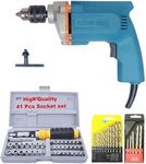 Inditrust 6 months warranty Tiger 10mm Heavy Duty Drill Machine with 13pc hss 5pc masonry 41socket set Pistol Grip Drill