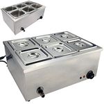 Commercial Bain Marie Food Warmer with 6 Pots, 1500W Electric Buffet Server Wet Heat Food Warmer with Lid, Adjustable Temperature Button, Drain Tap, Stainless Steel