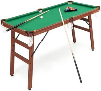 GYMAX Pool Table, 55” Foldable Pool Table with 2 Cue Sticks, Full Balls Set, 2 Chalks & Brush, Portable Billiard Tables for Kids Adults Family Indoor Game Room