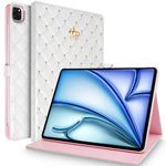 Topwin iPad Air 4 10.9 Inch 2020/ iPad Pro 11 Inch 2020 & 2018 Case, Crown Bling Diamond Cute PU Leather Smart Auto Sleep/Wake Shockproof for Apple iPad Air Gen 4/iPad Pro 11-in.2020&2018 (White)