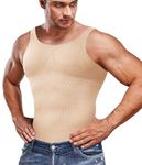 Junlan Men Compression Shirt Vest Slimming Body Shaper Seamless Undershirts Shapewear Workout Tank Tops (Beige,M-L)