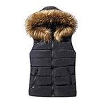 Women's Gilets with Fur Hood,Ladies Gilet Sale Clearance Petite Padded Puffer Bodywarmers Outerwear Quilted Down Jacket Casual Zip Warm Parka Coat Hooded Winter Waistcoat with Pockets UK