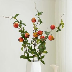 3 Bunches 27.5inch Artificial Pomegranate Branches with Stem Faux Fruit for Vase Realistic Fake Pomegranates Tree Branch for Kitchen Decoration Home Wedding Party Farmhouse Garden Spring Summer Decor
