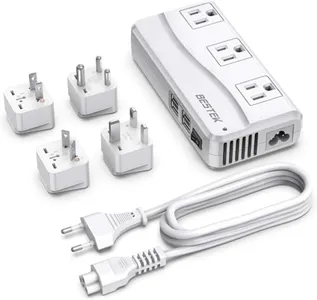 BESTEK Universal Travel Adapter 100-220V to 110V Voltage Converter 250W with 6A 4-Port USB Charging 3 AC Sockets and EU/UK/AU/US/India Worldwide Plug Adapter (White)