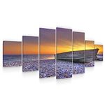 Startonight Huge Canvas Wall Art Large Boat On The Shore - Large Set of 7 for Living Room 100 x 240 cm