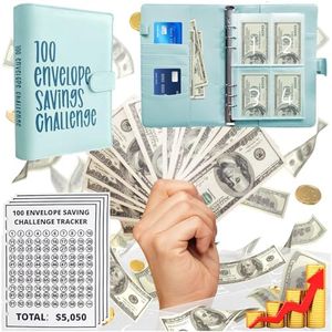 100 Envelopes Money Saving Challenge, Easy and Fun Way to Save $5,050, Budget Binder Savings Challenge Book, Savings Challenges Budget Book Binder, Budget Planner Book for Saving Money (Cyan)