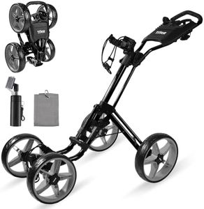 Tivor Lightweight Golf Push cart 4 Wheel Foldable Golf Trolley for Adults and Junior with Ergonomic Adjustable Handle, Scorecard Holder, Umbrella Mount, Foot Brake, All-Terrain Wheels(Black)