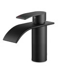 FORIOUS Waterfall Bathroom Taps,Stainless Steel Bathroom Sink Taps with Spout Height 80 MM,Single Handle Mixer Cold and Hot Water Basin Taps Water-Saving, Energy-Saving Matte Black