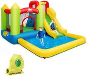 Costzon Inflatable Water Slide, Water Bounce House with Slide Wet Dey Combo for Kids Indoor Outdoor Fun with Jump Area, 480w Blower, Splash Pool, Waterslides Inflatable for Kids Backyard Party Gifts