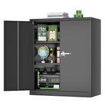Greenvelly Metal Storage Cabinet with Lock, 42” Steel Storage Cabinet with Doors and Shelves, Black Metal File Cabinets with 2 Keys for Home Office, School, Garage(36" Wx18 D