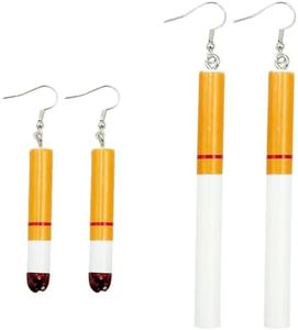 Creative Funny Cigarette Butt Earrings, 2 Pairs Wacky Lifelike Cigarette Earrings Unisex Cool Punk Asymmetrical Dangle Drop Earrings Jewelry, Medium, Acrylic