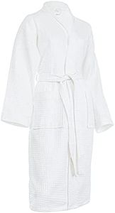 Brandsseller Bathrobe for Men and Women Cotton Unisex Lightweight Dressing Gown Waffle Pique, White, S