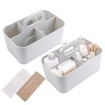 Jucoan 2 Pack Plastic Portable Storage Organizer Caddy Tote, Stackable 5 Slots Divided Basket Bin, Wall Mounted Makeup Organizer Caddy for Bathroom, Dorm Room (Beige, 9.75 x 6 x 4.25 Inch)