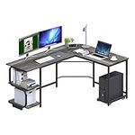 Ulifance L Shape Desk with Shelves Reversible Round Corner Computer Desk Gaming Table Workstation for Home Office Black Oak