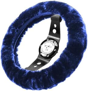 Andalus Brands Australian Sheepskin Steering Wheel Cover, Anti-Slip Universal 15 Inch Fuzzy Steering Wheel Cover Offers a Plush Velvet-Like Touch, Eco-Friendly Fluffy Steering Wheel Cover (Navy)