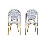 Christopher Knight Home Philomena Outdoor French Bistro Chair (Set of 2), Blue + White + Bamboo Print Finish