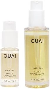 OUAI Hair Oil Full Size & Travel Size - Heat Protectant Serum & Smoothing Treatment + Ama, Galanga Root, Baobab & Borage Oils - Frizz Control, Shine Boost, 450°F Heat Shield, 1.5 oz + 0.45 oz, 2 Count
