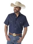 Wrangler Men's Cowboy Cut Western Two Pocket Short Sleeve Snap Work Shirt, Blue, X-Large Tall