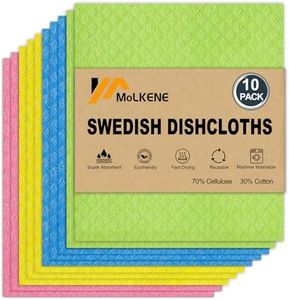 MoLKENE Swedish Dishcloths for Kitchen | 10 Pack Cellulose Sponge Dish Cloths Washable | Non-Scratch Reusable Towels Rags Ultra-Absorbent Cleaning Cloths Quick Drying