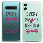 Cavka Matching Couple Cases Compatible with Apple iPhone 11 Every Beauty Needs Beast Clear Boyfriend Love Relationship Silicone Cover Anniversary Quote Funny