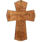 LifeSong Milestones Personalized Baptism 1st Holy Communion Blessing Christening Gifts Custom Wall Cross Decoration May Jesus Live Within Your Heart (4.5"x6", Cherry)