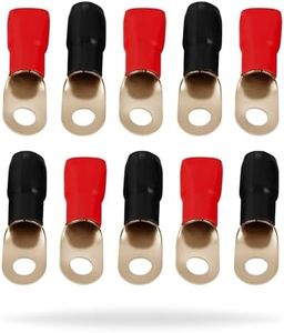 InstallGear 1/0 Gauge AWG Crimp Ring Terminals Connectors - 10-Pack (5 Positive, 5 Negative)