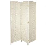 Oriental Furniture Most Popular Room Dividers and Floor Screens, 6-Feet Tall Diamond Weave Natural Fiber Folding Screen, White, 3 Panel Size