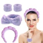 Headband for Washing Face, 4 Pcs Makeup Headband and Soft Face Wash Wristbands, Spa Headbands for Women Skincare Makeup Headband Wristbands (Purple)