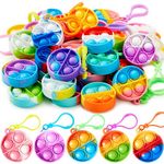 JOYIN 30 PCS Round Pop Fidget Kerings Mini Fidget Toys for Kids, Party Bag Fillers for Kids Poppet Fidget Toy Stress Relief Squeeze Keychain Toys, Party Favors Gifts for Boys and Girls