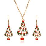 Christmas Jingle Bell Necklace Earrings Bracelet Red Green Christmas Tree Dangle Earrings Silver Chain Jingle Bell Pendant Necklace Bracelets Christmas Gifts 2023, Metal, No Gemstone