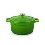 vancasso Green Enamelled Casserole 2 L Cast Iron Casserole Pot Non-Stick Oven Safe Induction Cookers For Stew Soup with Lid 20cm Round