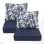 Sunshine Outdoor Indoor/Outdoor Deep Seat Cushions Patio Cushions Weatherproof Patio Cushions,seat(24x24x4.7inch),Back(22.5x25 inch) 2 Sets,Blue Leaves