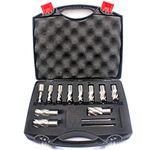 Annular Cutter Set 13 pcs JESTUOUS 3/4 Inch Weldon Shank 1 Cutting Depth and Cutting Diameter from 7/16 to 1-1/16 for Mag Drill Press HSS Standard Kit Two Flat with 2 Pilot Pins