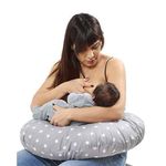 KRADYL KROFT 5in1 Baby Feeding Pillow with 100% Cotton Detachable Cover | with Belt and Baby Hoop | Breastfeeding Pillow | Nursing Pillow (StarGrey)