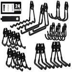 AOBEN Garage Hooks,Heavy Duty Garage Hanger Organizer Anti-Slip Double Wall Garage Storage Hooks for Ladder, Power Tool,Bike,Ropes 24Pack23 hooks & 1 hoder strap)-Black