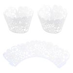 GroveEss 50 PCS Lace Cupcake Wrappers,Muffin Cups Liners,Laser Cut Cake Cups Decorative Wraps for Wedding Birthday Party Cupcake Decoration(White)