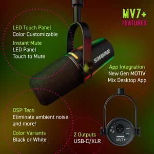 Shure MV7+ Podcast Microphone – Black USB/XLR Dynamic Mic