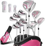 Golf Clubs for Women Left Handed Complete 14-Piece Set with Driver Fairway Hybrid Irons Putter Stand Bag & 3 Headcovers - Beginner Womens Golf Set Pink