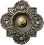 Cast Iron Traditional Quatrefoil Shape Doorbell Push Button |10cm x 10cm | Brass Push Button with cast Iron Surround | Vintage Style Door Bell Push