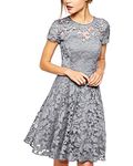 ZANZEA Women's Sexy Lace Dress Round Neck High Waist Princess Mini Dresses Casual Summer Party Ball Gown Cocktail 01-Grey 14