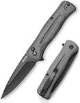 TRIVISA EDC Pocket Folding Knife For Men, Flipper Open & Button Lock,3.66" Stonewashed 14C28N Blade,Ball Bearings Pivot, Micarta Handle, Reversible Deep Carry Clip for Outdoor. Dor-04Ba